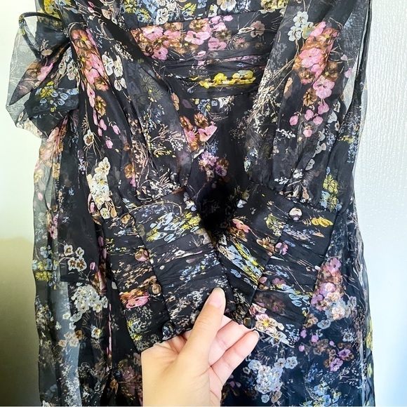 Cinq A Sept Dress Marianne Floral Silk Organza Tie Wedding Black Multi 0 NWT - Picture 4 of 12
